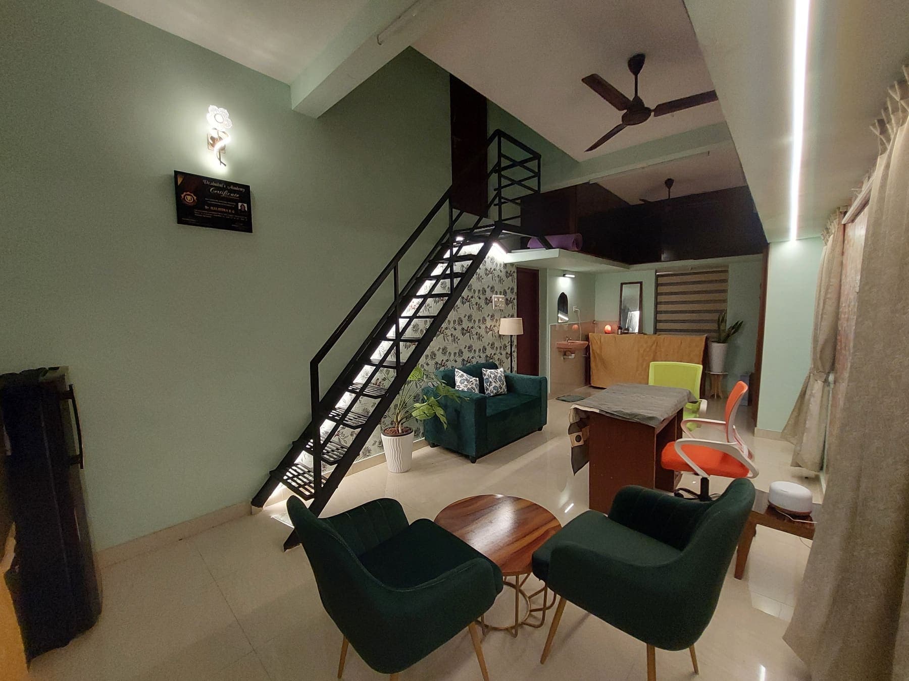 The warm, cozy seating area in the private consultation room